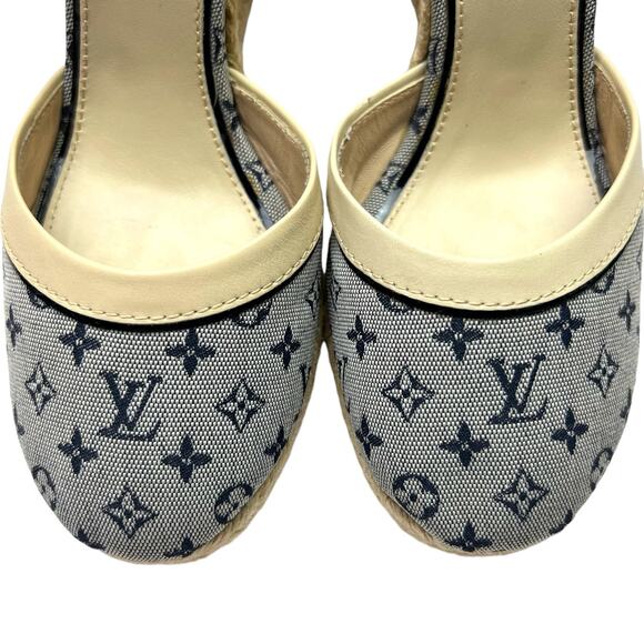 LOUIS VUITTON Ibiza LV Monogram Canvas Espadrille Wedges Sandals EU 40 US 10 - Picture 9 of 14